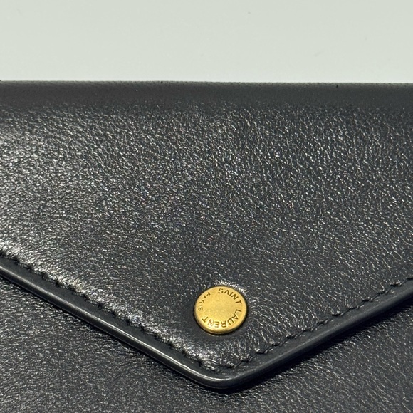 Saint Laurent Leather Pouch Black Gold 5” x 3” - Picture 2 of 5